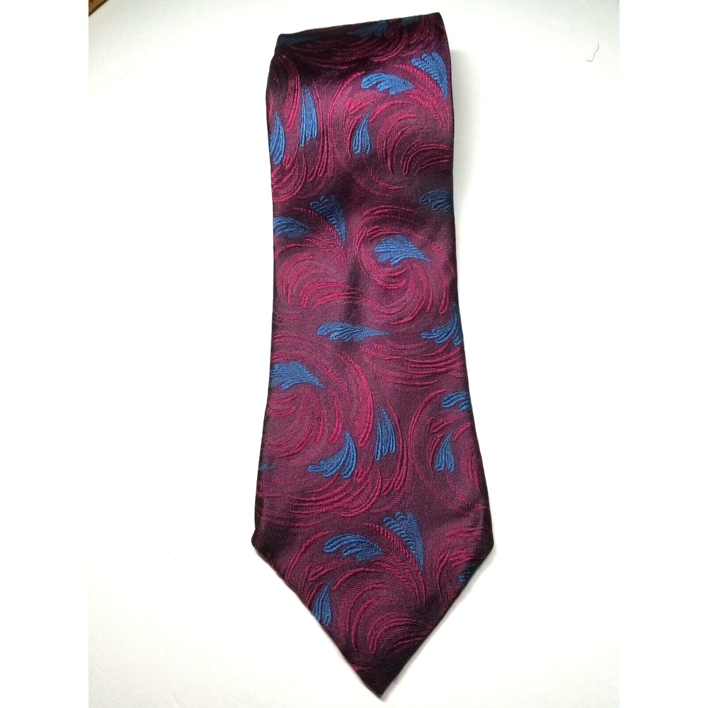 Donberry & Keats Wine Textured Blue Swirls Pointed Imported Silk Tie USA‎